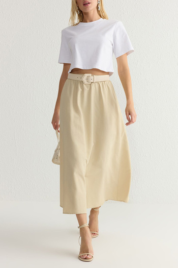 Trendyol Collection Dark Beige A-Line Maxi Length Woven Skirt Tedss24Et00033