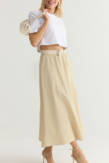 Trendyol Collection Dark Beige A-Line Maxi Length Woven Skirt Tedss24Et00033