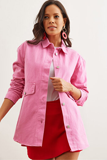 Olalook Women's Pink Hidden Pocket Cotton Gabardine Shirt Gml- 19001271