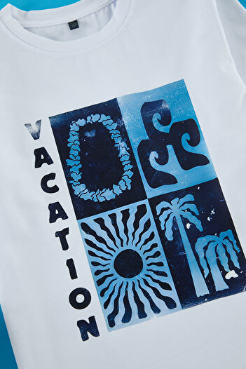 TRENDYOLKIDS Ecru Printed Knitted T-Shirt Tkdss25Ts00058