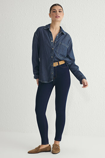 Trendyol Collection Sötétkék magas derekú Jegging farmer TWOAW24JE00264