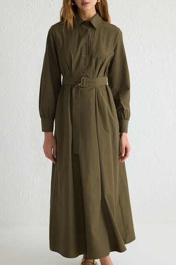 Trendyol Modest Khaki nepodšité hladké froté hidžábové šaty Tctss25Eb00006