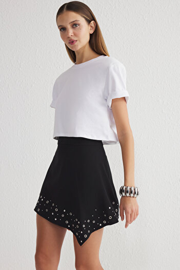 Trendyol Collection Чорна блискуча ткана коротка спідниця TPRSS25ET00003