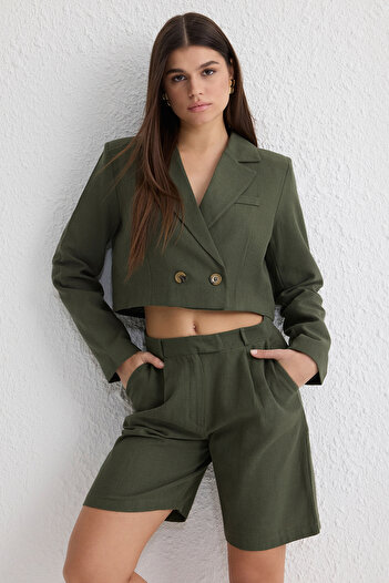 Trendyol Collection Khaki Color Crop Blazer Jacket - Twoss25Bc00011