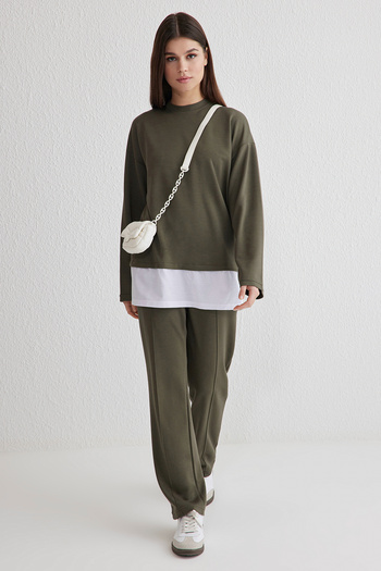 Trendyol Modest Σετ φόρμας χακί μαλακής υφής TCTSS25EN00003