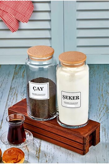 ŞAKİLATA CONCEPT 1300 ml 2-Piece Wooden Lid Tea & Candy Storage Container Glass Jar