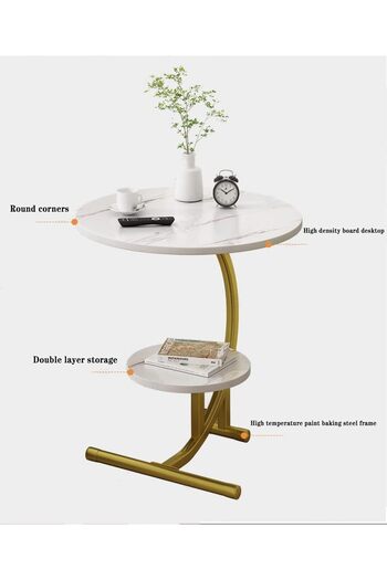 COOYA Luxury Coffee Table,Marble 2 Layer Round Side Table Minimalist Side Cabinet End Table 45x57cm