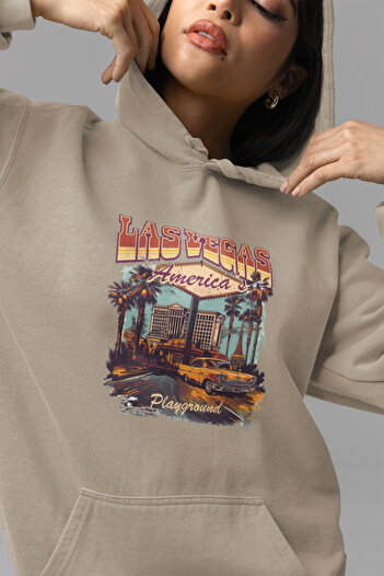 Tshirto AMERICA’S PLAYGROUND Φούτερ με κουκούλα με 3 κλωστές με στάμπα Navy Blue/Μπεζ/Μαύρο με κουκούλα