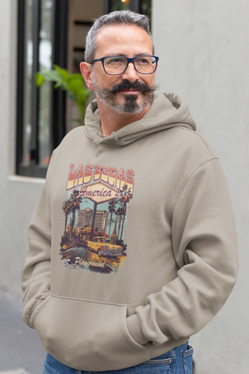 Tshirto AMERICA’S PLAYGROUND Φούτερ με κουκούλα με 3 κλωστές με στάμπα Navy Blue/Μπεζ/Μαύρο με κουκούλα