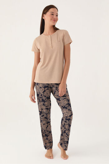 Pierre Cardin Straight Beige Women's Short Sleeve Pajama Set