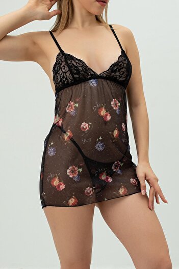 Phevos Lace Detailed Back Low-Cut Nightgown