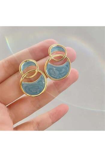 Pelin Aksesuar Circle Cut Blue Earrings
