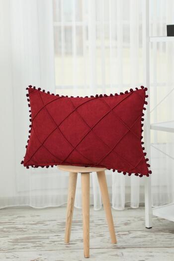 Aisha's Design Throw Pillow Cover with Pompom Edges, K-244, Burgundy
