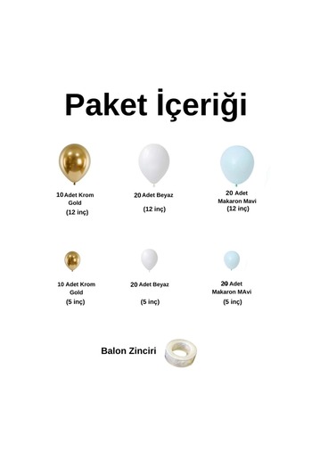 Organizasyon Pazarı Chrome Gold-Macaron Blue-White Set of 100 Balloon Chains