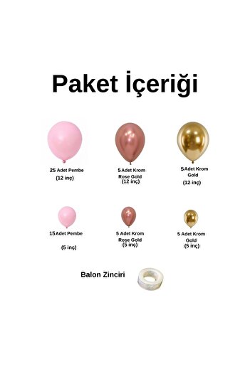 Organizasyon Pazarı Balloon Set Pink-Chrome Rose Gold-Chrome Gold Set of 60 Balloon Chain