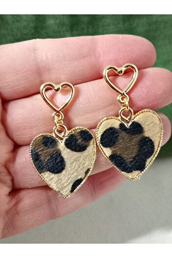 mos&more Heart Leopard Dangle Stylish Women's Earrings