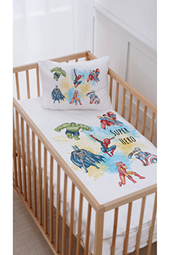 Lilabio 100% Cotton Park Bed Crib Duvet Cover Set (70X120) Super Heroes