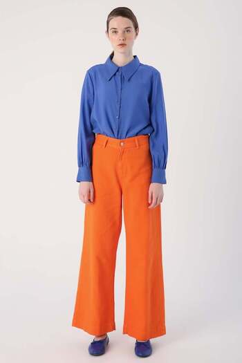 ALLDAY Orange-100% Cotton High Waist Wide Leg Trousers