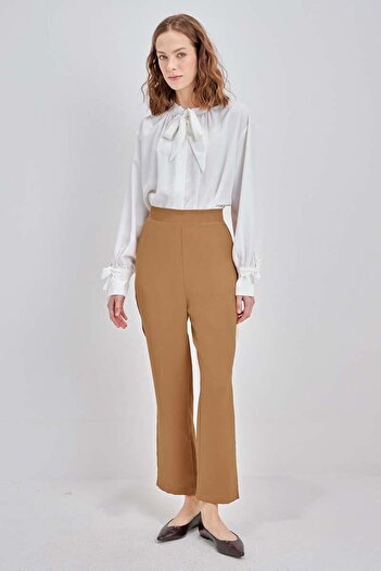 ALLDAY Camel-Pipe Leg Crepe Trousers