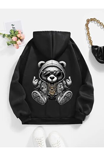 LAND MODA Φούτερ Unisex Panda με στάμπα με κουκούλα
