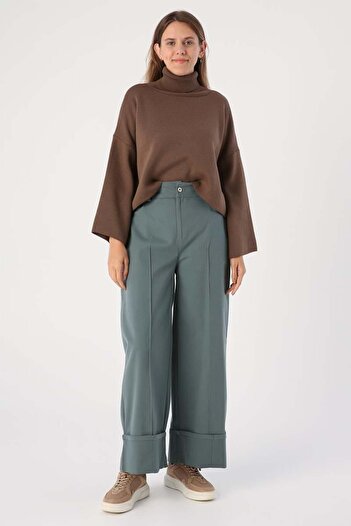 ALLDAY Pastel Green-Cotton Wide-Leg Fold Pants