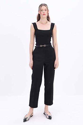 ALLDAY Black-Cotton Large Size Fabric Pants