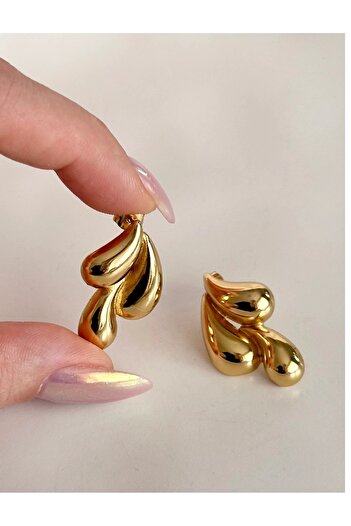 mos&more Far City Alya Gold Three Drops Women's Earrings