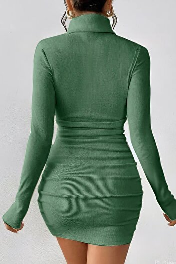 02Lady Fashion Μίνι φόρεμα με πράσινο ζιβάγκο με ντραπέ Lycra Camisole