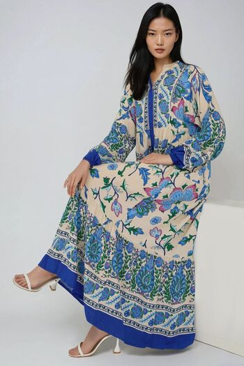 Hiccup Shirt Collar Print Maxi Dress