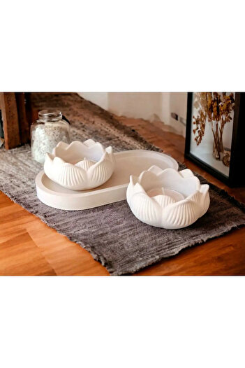 Minima Art Studio Dekoratif Üçlü Lotus Çiçeği Set Takı organizer dekoratif mumluk set