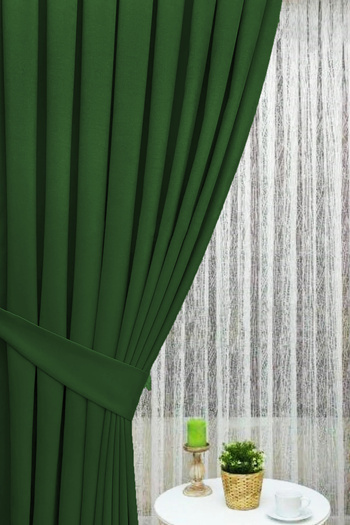 İ.D İpek Dokuma Green Pleated Velvety Background Curtain High Quality Single Wing