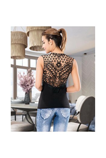 Narnuga Mi̇raxx Zero Sleeve Guipure Low-Cut Undershirt 133