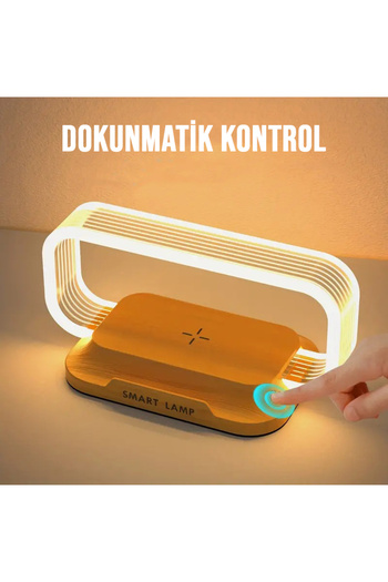Halımax Çok Fonksiyonlu Kablosuz Şarj İstasyonu 10w Şarj Aleti Hediyelik Dekoratif Masa Lambası Ahşap Renk