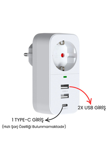 EXENAR محول مقبس مع USB للحماية الحالية - قابس متعدد مع 2 USB إلى 1 مدخل من النوع C
