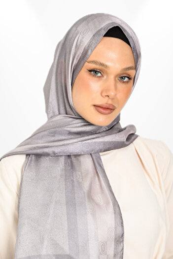 hijabchi Trend Monogram Shawl - Special Series - New Collection - New Collection - Special Series - Gray