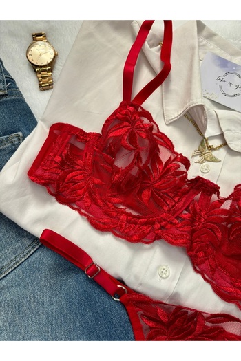İNKO İÇ GİYİM Cadou de Ziua Îndrăgostiților Set de sutien din tul fără cupe cu sârmă florală (BRA)