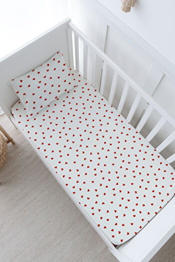 Tuğba Kuğu Baby Size Fitted Sheet Set - Iconic Series - Red Hearts