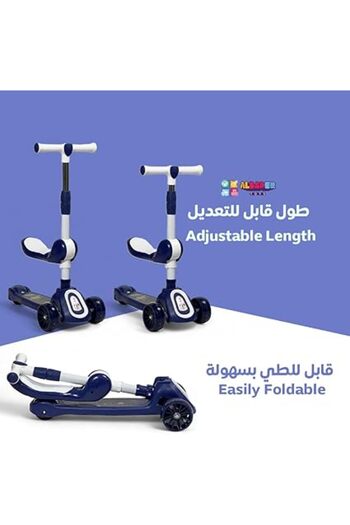 ALBADER 3 in 1 Kick Scooter, Height-Adjustable Foldable Scooter Anti-Slip Deck, Manual Scooter