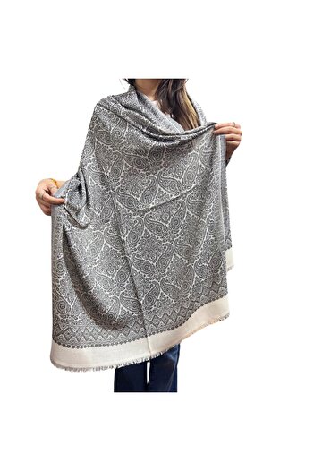 MODA Ethnic Patterned 100% Khaki Cashmere Shawl
