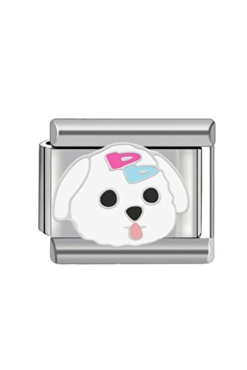 SiestaAccessories Italian Bracelet Charm - White Dog Design