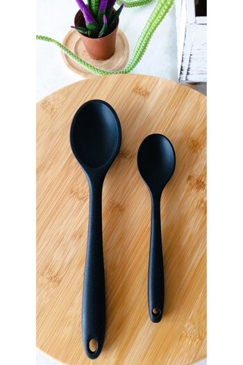 TARIK HOME 28-20cm Ultra Hard Tip High Heat Resistant Silicone Serving Spoon Set of 2