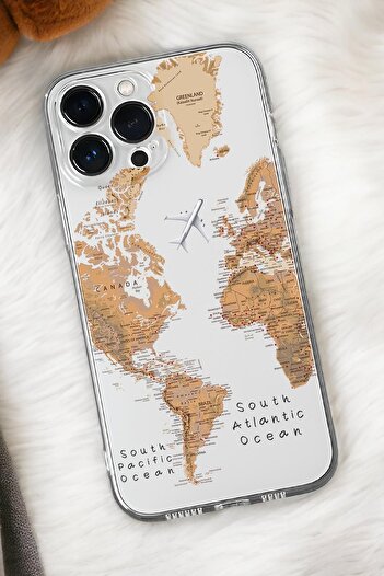 mooodcase iPhone 16 Pro Max Compatible World Map Patterned Premium Silicone Transparent Phone Case
