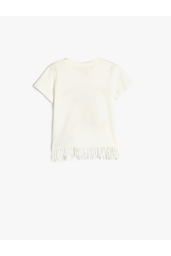 Koton Tassel Detailed Printed Cotton Crew Neck Short Sleeve T-Shirt
