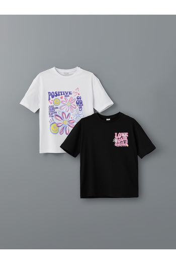 LC Waikiki T-Shirt για κορίτσια με λαιμόκοψη 2 τεμαχίων