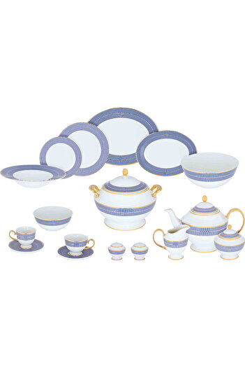 Alsaif Gallery Saif Gallery Porcelain Dinner Set, 60 Pieces - White and Blue