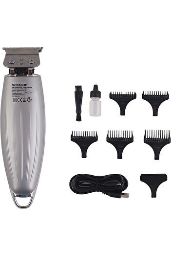 sonashi Rechargeable Hair Clipper [Silver] T-Type Cutter Blade, High-Speed Motor,5 x Plastic Combs, Cordless