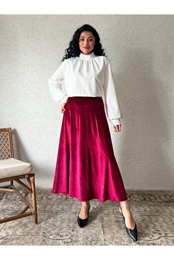 KÜÇÜĞÜM BUTİK Burgundy Velvet Flared Skirt
