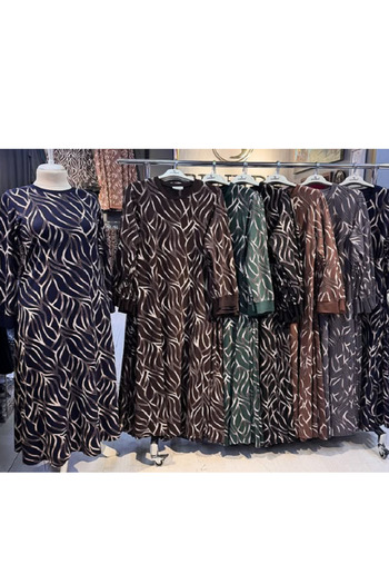 N.Y.YILDIZ Star Viscose Lema Silvery Sleeve and Collar Comfortable Cut Long Mother's Model Dress