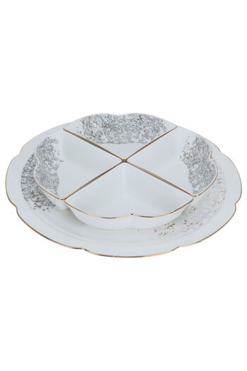 Alsaif Gallery Saif Gallery 4.5-inch Porcelain Yogurt Set with Round Plate, 5 Pieces - White