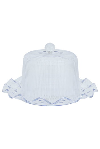 Alsaif Gallery Saif Gallery Cake Plate with Plastic Lid, 28 x 28 x 13 cm - White